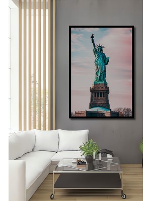 Çerçeve Görünümlü Özgürlük Heykeli Pastel Boya Görünümlü Dekoratif Ahşap Ev/işyeri/ofis Kare Tablo