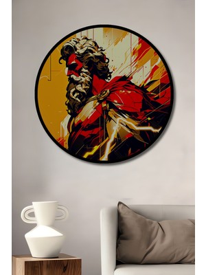 Çerçeve Görünümlü Modern Zeus Yağlı Boya Görünümlü Dekoratif Ahşap Ev/işyeri/ofis Yuvarlak Tablo