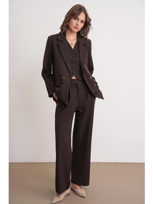 4744 Kadın Düğmeli Palazzo Pantolon Kahve