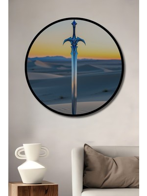 Çerçeve Görünümlü Çölün Kalbinde Efsanevi Kılıç Dekoratif Ahşap Ev/işyeri/ofis Yuvarlak Tablo