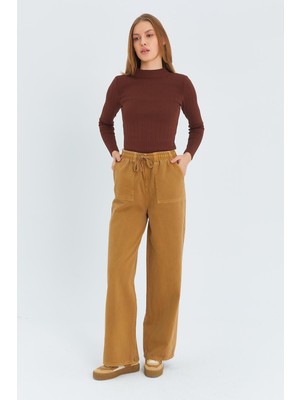 4572 Kadın Parça Boya Palazzo Pantolon Camel