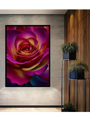 Çerçeve Görünümlü Pembe Rüyası Yağlı Boya Görünümlü Gül Ev/işyeri/ofis Dekoratif Ahşap Kare Tablo