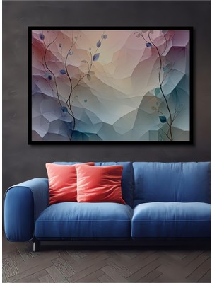 Çerçeve Görünümlü Geometrik Doku Pastel Tonlar Yapraklar Dekoratif Ahşap Ev/işyeri/ofis Kare Tablo