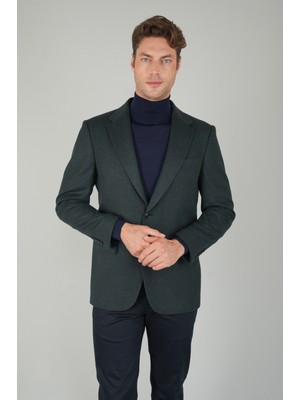 Bisse Comfort Fit Yeşil Mono Yaka Çift Yırtmaçlı 6 Drop Yün Erkek Ceket PCK24K24209_D47