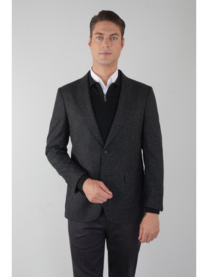 Bisse Comfort Fit Siyah Mono Yaka Çift Yırtmaçlı 6 Drop Erkek Ipek Yün Ceket PCK24K24207_D99
