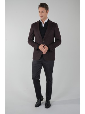 Bisse Comfort Fit Bordo Mono Yaka Çift Yırtmaçlı 6 Drop Yün Erkek Ceket PCK24K24209_D25