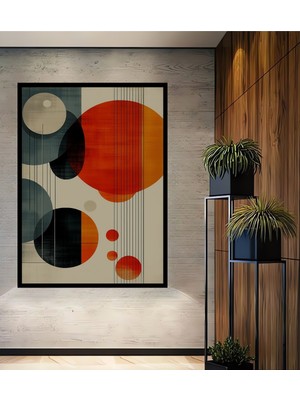 Çerçeve Görünümlü Modern Geometrik Daireler Yağlı Boya Görünümlü Dekoratif Ahşap Ofis Kare Tablo