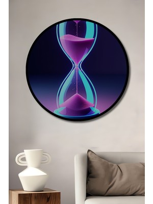 Çerçeve Görünümlü Neon Kum Saati Zamanı Durduran Modern Sanat Ofis Dekoratif Ahşap Yuvarlak Tablo
