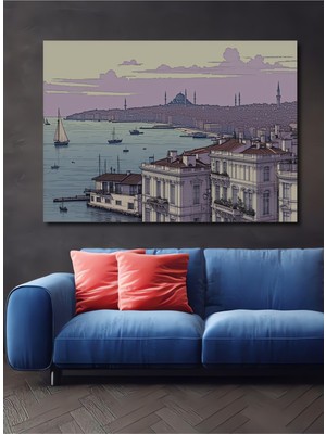 Istanbul Boğazı Pastel Boya Görünümlü Tarihi Dekoratif Ahşap Ev/işyeri/ofis Kare Tablo