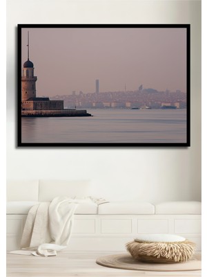 Çerçeve Görünümlü Istanbul Kız Kulesi Gün Doğumu Yağlı Boya Görünümlü Ahşap Ofis Kare Tablo