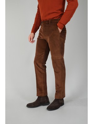 Bisse Kahve Kadife Pamuk Modal Likralı Esnek Rahat 4 Cepli Erkek Pantolon PNS24K24008_D11