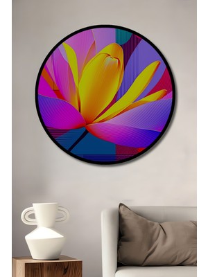 Çerçeve Görünümlü Modern Sanat Görünümlü Lüks Lotus Çiçeği Dekoratif Ahşap Ofis Yuvarlak Tablo