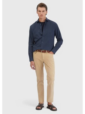 Safran Düz Dokuma Slim Fit Casual Pamuk Karışımlı Pantolon