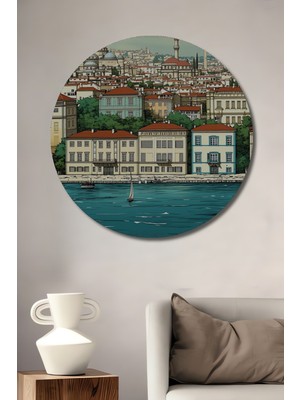 Istanbul Boğazı Nostaljik Çizim Dekoratif Ahşap Ev/işyeri/ofis Yuvarlak Tablo