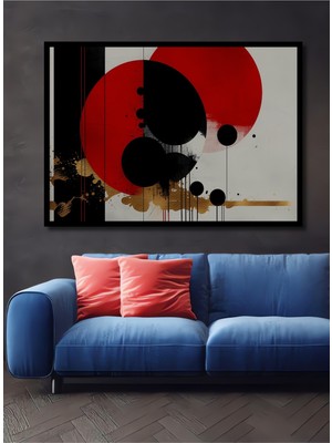 Çerçeve Görünümlü Kırmızı Siyah Daireler Modern Sanat Dekoratif Ahşap Ev/işyeri/ofis Kare Tablo