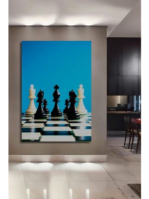 Satranç Tahtası Yağlı Boya Görünümlü Dekoratif Ahşap Ev/işyeri/ofis Kare Tablo