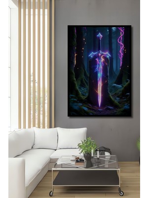 Çerçeve Görünümlü Neon Işıltılı Kılıç Dekoratif Ahşap Ev/işyeri/ofis Kare Tablo