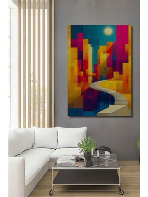 Gökdelenler ve Merdivenler Soyut Sanat Ev/işyeri/ofis Dekoratif Ahşap Kare Tablo