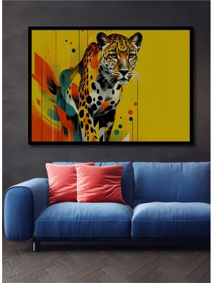 Çerçeve Görünümlü Modern Sanat Jaguar Yağlı Boya Görünümlü Dekoratif Ahşap Işyeri/ofis Kare Tablo