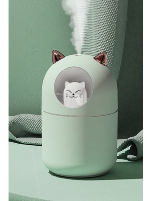 Ekru Cep Kitty Cat H2O Humidifier 300ML Gece Lambası Özellikli Hava Nemlendirici ve Aroma Difüzörü