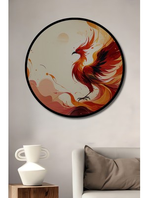 Çerçeve Görünümlü Modern Sanat Anka Kuşu Yağlı Boya Görünümlü Dekoratif Ahşap Ofis Yuvarlak Tablo