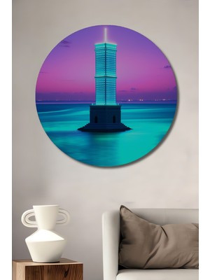 Neon Işıklı Deniz Feneri Modern Sanat Dekoratif Ahşap Ev/işyeri/ofis Yuvarlak Tablo