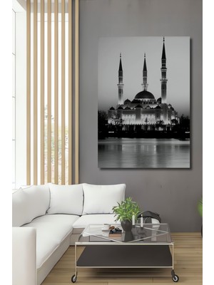 Siyah Beyaz Cami Silüeti Dekoratif Ahşap Ev/işyeri/ofis Kare Tablo