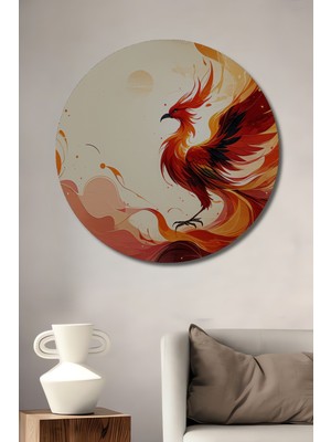 Modern Sanat Anka Kuşu Yağlı Boya Görünümlü Dekoratif Ahşap Ev/işyeri/ofis Yuvarlak Tablo