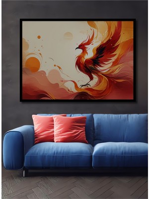 Çerçeve Görünümlü Modern Sanat Anka Kuşu Yağlı Boya Görünümlü Dekoratif Ahşap Ofis Kare Tablo