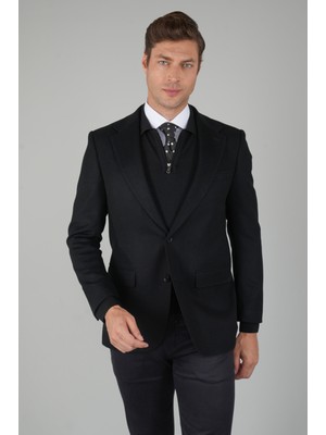 Bisse Comfort Fit Siyah Mono Yaka Çift Yırtmaçlı 6 Drop Yün Erkek Ceket PCK24K24209_D99