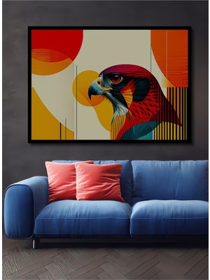 Çerçeve Görünümlü Modern Sanat Şahini Yağlı Boya Görünümlü Dekoratif Ahşap Işyeri/ofis Kare Tablo
