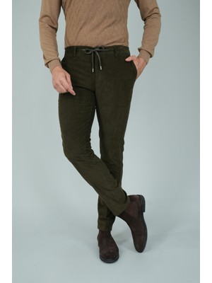 Bisse Haki Kadife Pamuklu Likralı Esnek Rahat Jagger Erkek Pantolon PNS24K24009_D49