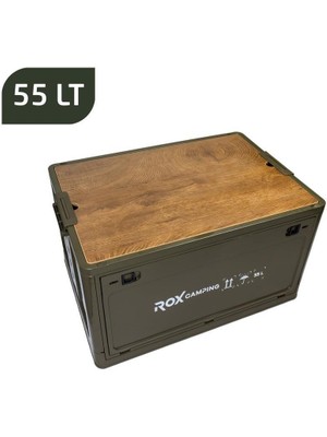Rox Camping 0304 Katlanır Kamp Kutusu 55 Litre Yeşil PP Plastik ve Ahşap Malzeme ile Dayanıklı