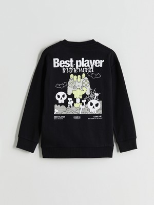 Lcw Kids Siyah Bisiklet Yaka Baskılı Erkek Çocuk Tişört