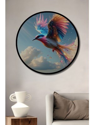Çerçeve Görünümlü Işıltılı Kuş Pastel Boya Görünümlü Dekoratif Ahşap Ev/işyeri/ofis Yuvarlak Tablo