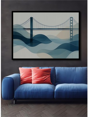 Çerçeve Görünümlü Minimalist Golden Gate Köprüsü Mavi Rüyası Dekoratif Ahşap Işyeri/ofis Kare Tablo