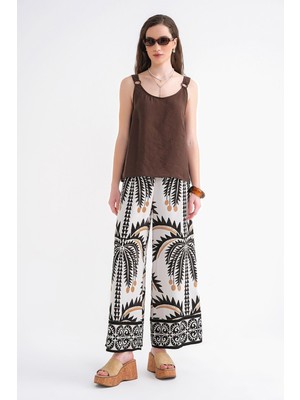 4666 Kadın Toka Detaylı Modal Bluz Kahve