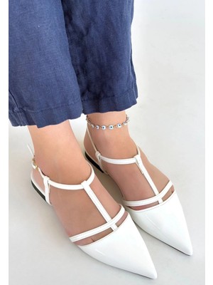 Biçomi Canca Beyaz Rugan Babet Ayakkabı