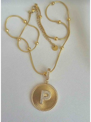 P Harfli Kolye - P Harf Kolye - Top Zincirli P Harfli Kolye - 316L Paslanmaz Çelik - Suya Dayanıklı