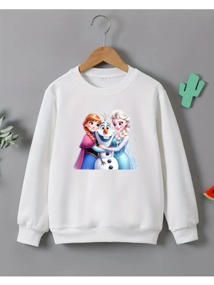 Haha Elsa & Anna Temalı Kız Çocukları İçin Uzun Kollu Baskılı T-Shirt Pamuklu Malzeme ile Günlük Rahat Stil