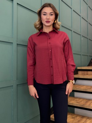 Dörtelle Kadın Önden Düğmeli Uzun Kollu Gömlek