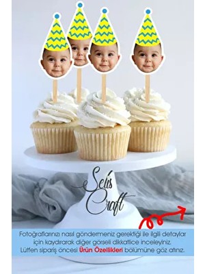 Selis Craft Fotoğraflı Cupcake Pasta Dekor Süslemesi 12 Adet 4,5 x 6,5 cm Renkli Parti Teması