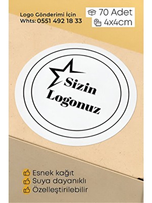 Alışveriş Kurdu Kişiye Özel Firma Şirket Logo Sticker Paketleme Kargo Ambalaj Etiketi - 4X4CM 70 Adet Yuvarlak