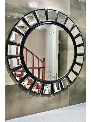 Italyan Model Siyah Leke Boyalı Yuvarlak Dekoratif Ayna