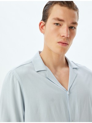 Koton Klasik Gömlek Uzun Kollu Devrik Yaka Viskon Keten Karışımlı