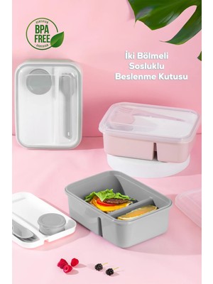 Holly Home Lunch To Go Beslenme Kabı Bölmeli Sosluklu Beslenme Kabı 600 ml + 320 ml + 40 ml