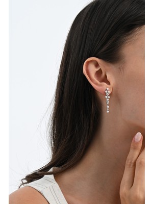 Gümüş Rodyumlu Zirkon Taşlı Inci Yağmuru Küpe SGTL13027RODAJ