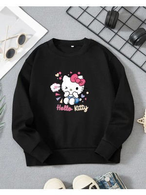 Kız Çocukları Için Hello Kitty Baskılı Uzun Kollu T-Shirt