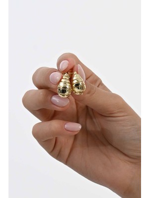 925 Ayar Gümüş Altın Yaldızlı Spiral Bottega Damla Modeli Gümüş Küpe SGTL13070GOLD