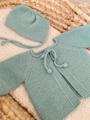 Triko Önden Bağlamalı Hırka Seti Bebek